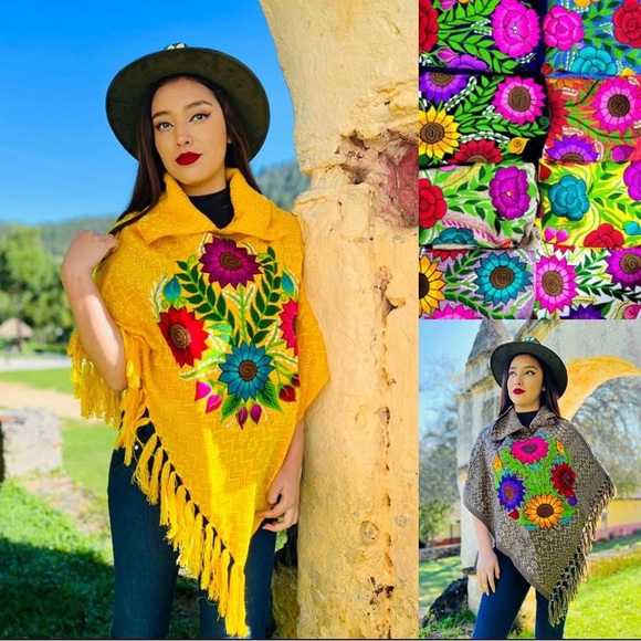 Vibrant Yellow Floral Poncho - Picture 11 of 11